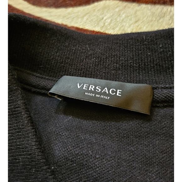 Versace Collection Polo Shirt Black Embroidered Short Sleeve Sz L - Picture 4 of 7